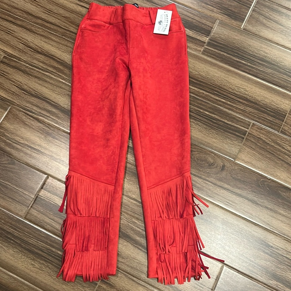 Houston Rodeo ready red fringe pants